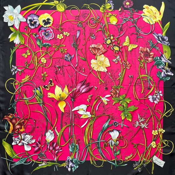 Gucci Silk Wrap Logo Flora Infinity Print Hot Pink Multicolor Scarf - Picture 2 of 16